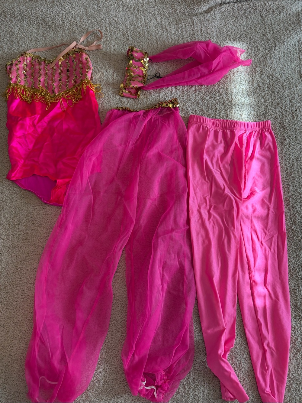 Vintage Art Stone I Dream Of Jeannie Costume Pink Sequin Leotard Harem Pants M